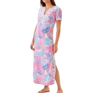 Lilly Pulitzer Ariella Maxi Dress 100% Linen Multi Roar of the Seas Women 10 NWT